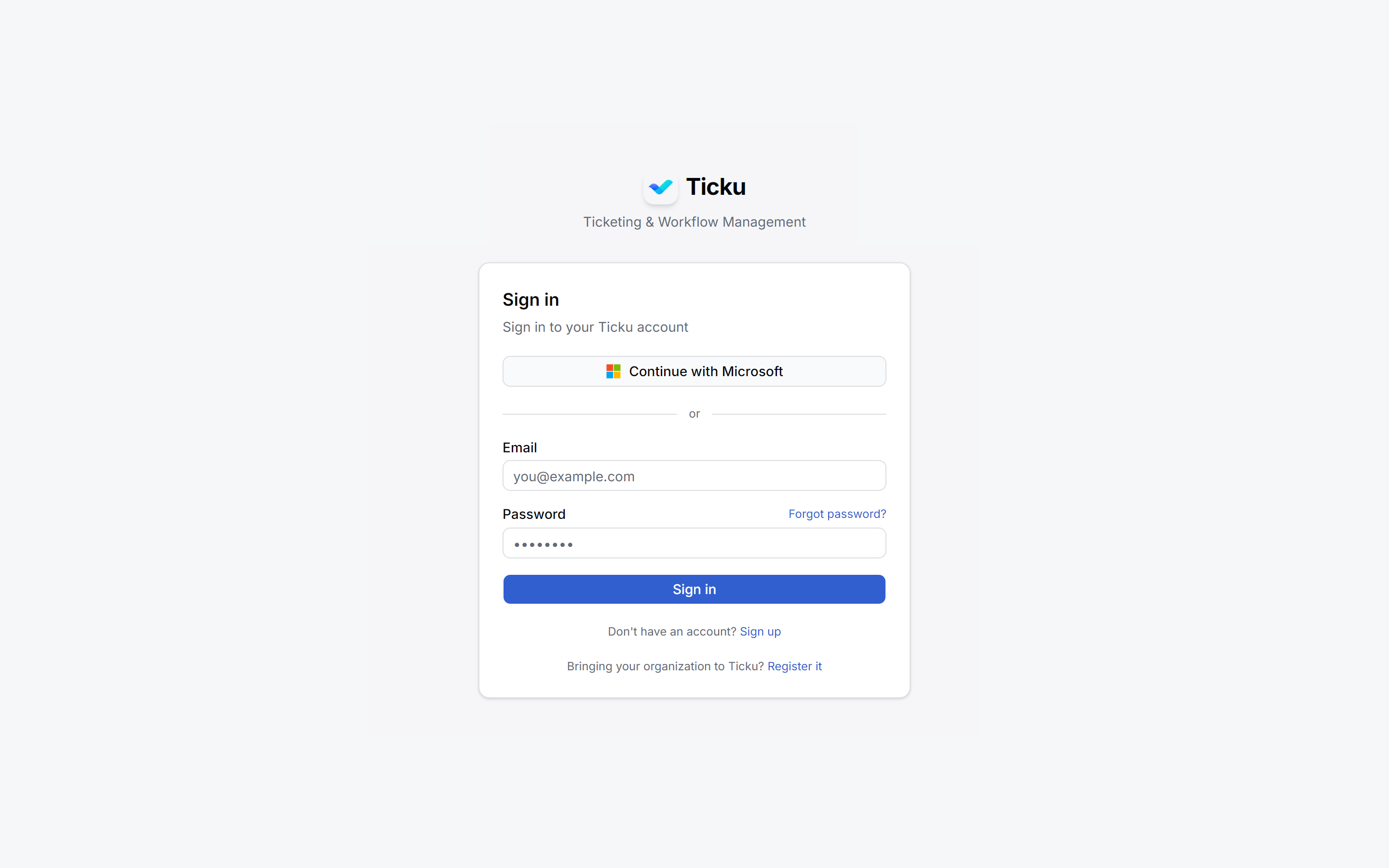 The Ticku sign-in page