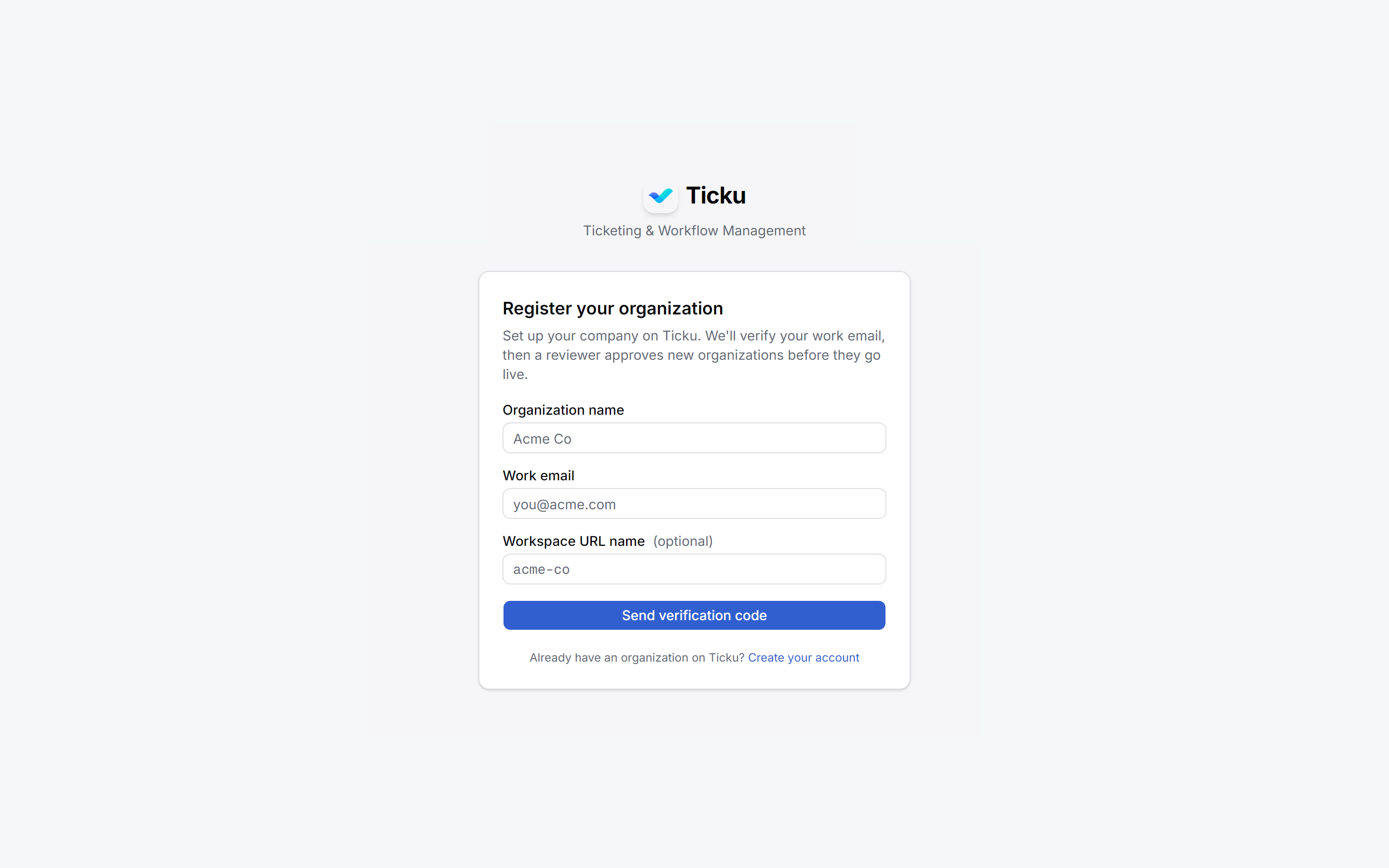The organization registration form